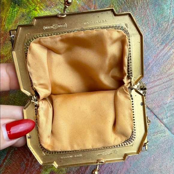 Whiting & Davis Vintage 1930-70th Gold Mesh Mini Bag Clutch w. a powder case - Picture 6 of 16